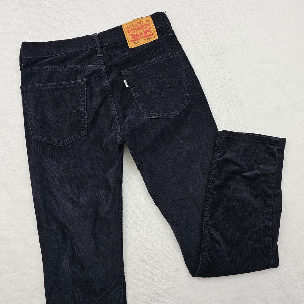 Levi's 514 Straight Fit Corduroy Pants Mens 30x32 Black Stretch Casual Indie